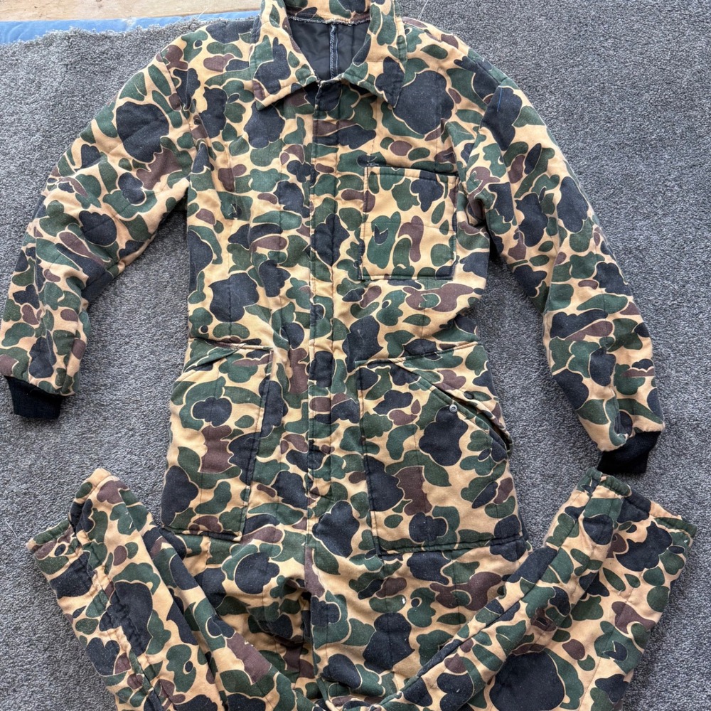 Vintage Duck Hunter Camo Insulated Coveralls Mens Hunting Workwear Jumpsuit
